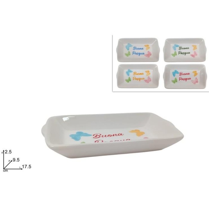 CIOTOLA RETTANGOLARE  BUONA PASQUA  IN CERAMICA 4ASS